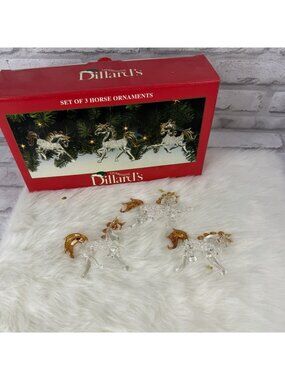 Dillards Trimmings Set Of 3 Glass Horse Ornaments Original Box